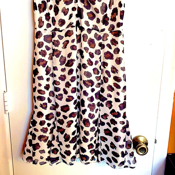 Fitted Flouncy Blk Brown White Cheetah Print Dress - Picture 4 of 8